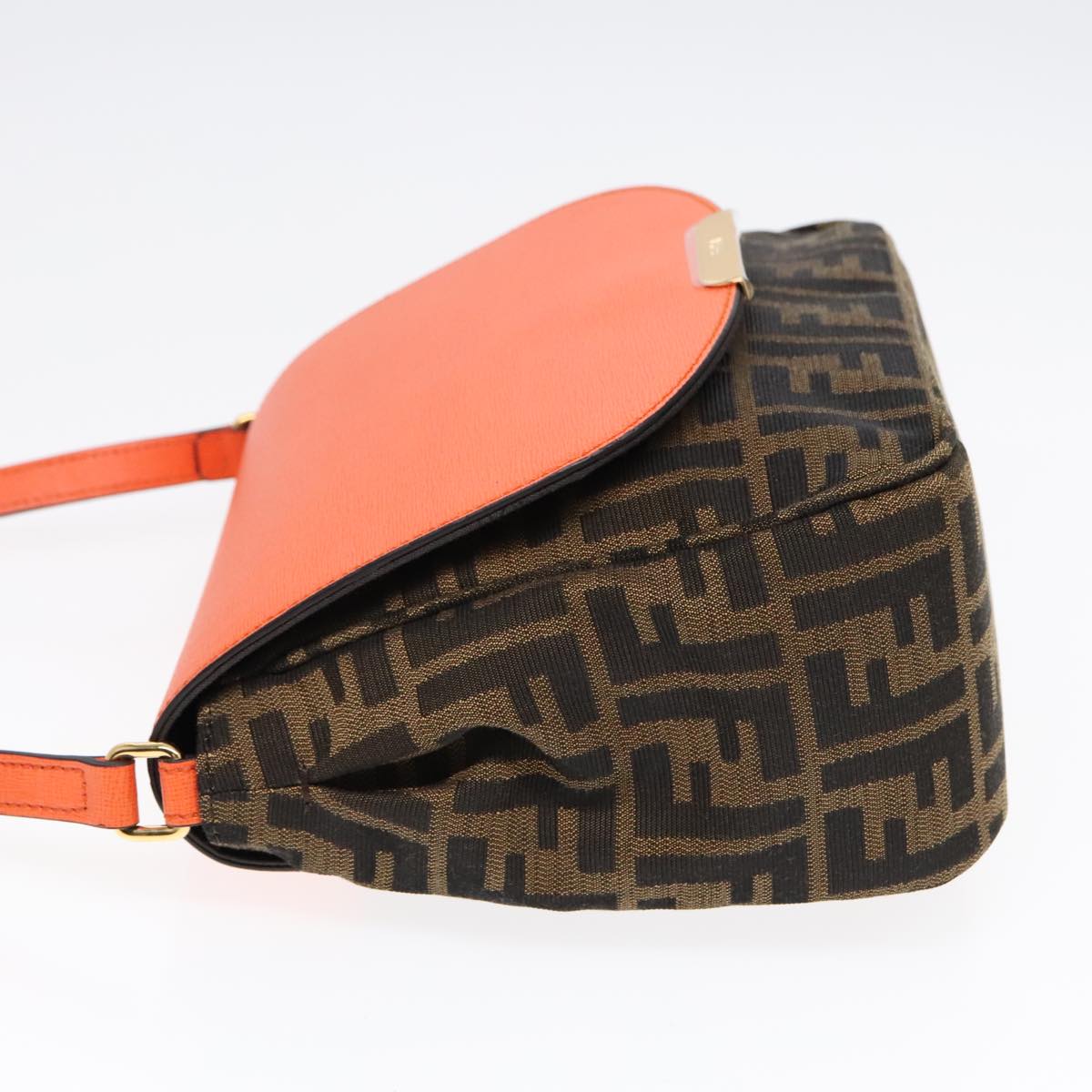 FENDI Zucca Canvas Shoulder Bag Brown Black Orange91226