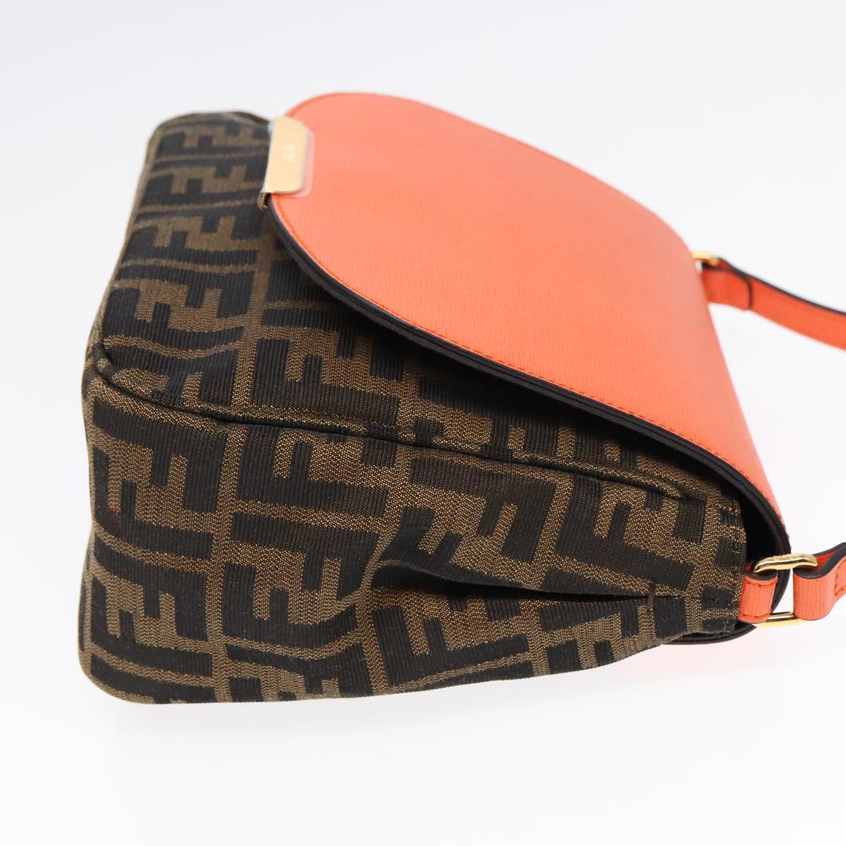 FENDI Zucca Canvas Shoulder Bag Brown Black Orange91226