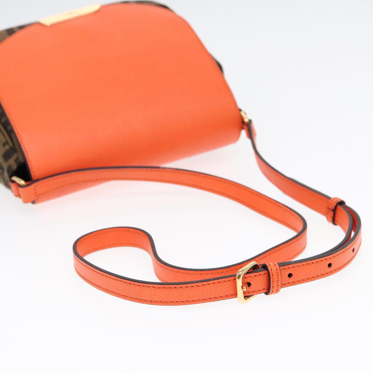 FENDI Zucca Canvas Shoulder Bag Brown Black Orange91226
