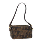 FENDI Zucca Canvas Shoulder Bag Brown Black gold91227