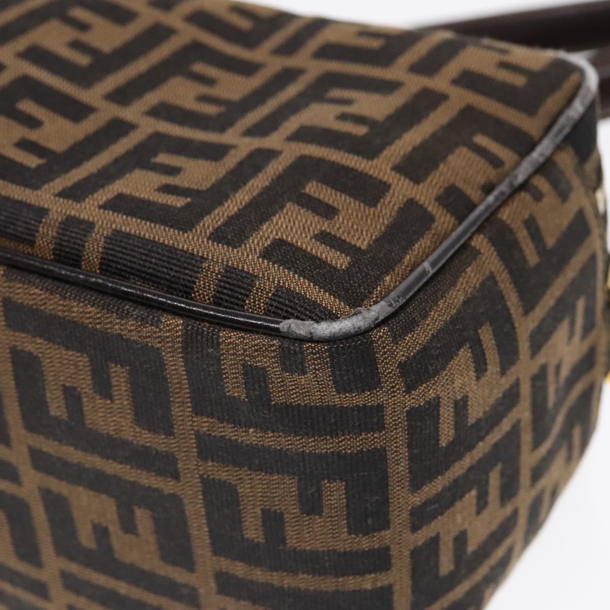 FENDI Zucca Canvas Shoulder Bag Brown Black gold91227