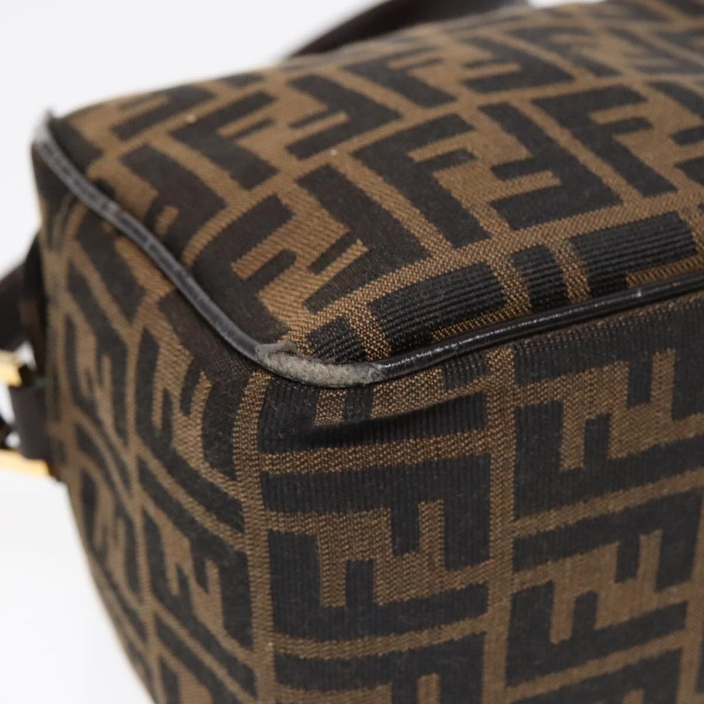 FENDI Zucca Canvas Shoulder Bag Brown Black gold91227