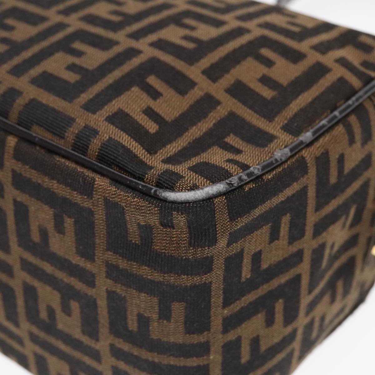 FENDI Zucca Canvas Shoulder Bag Brown Black gold91227