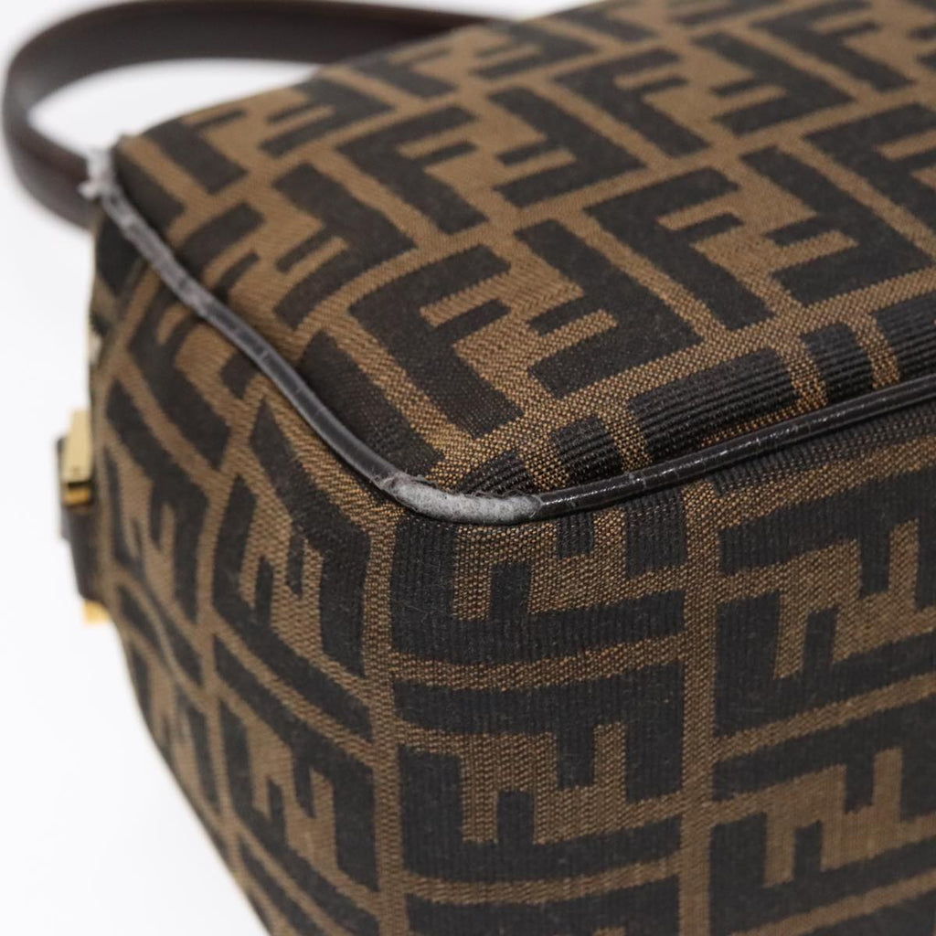 FENDI Zucca Canvas Shoulder Bag Brown Black gold91227
