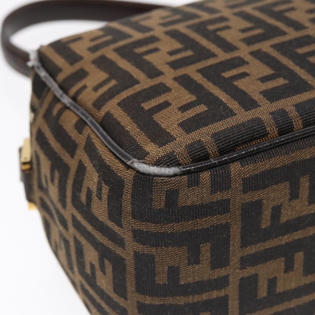 FENDI Zucca Canvas Shoulder Bag Brown Black gold91227
