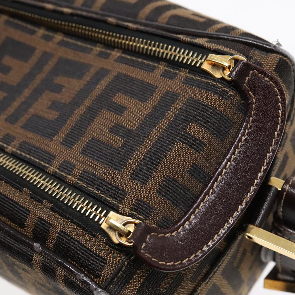FENDI Zucca Canvas Shoulder Bag Brown Black gold91227