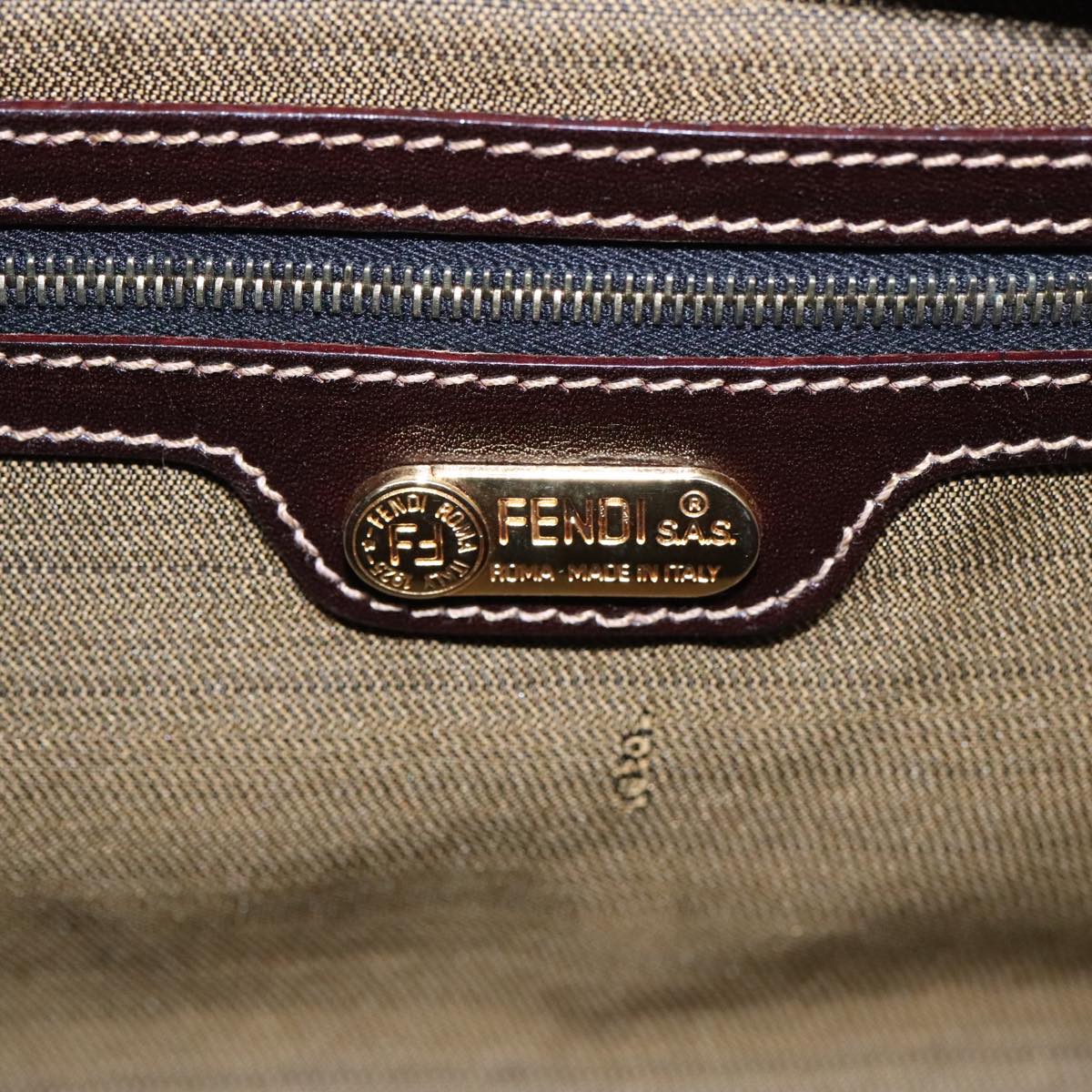 FENDI Zucca Canvas Shoulder Bag Brown Black gold91227