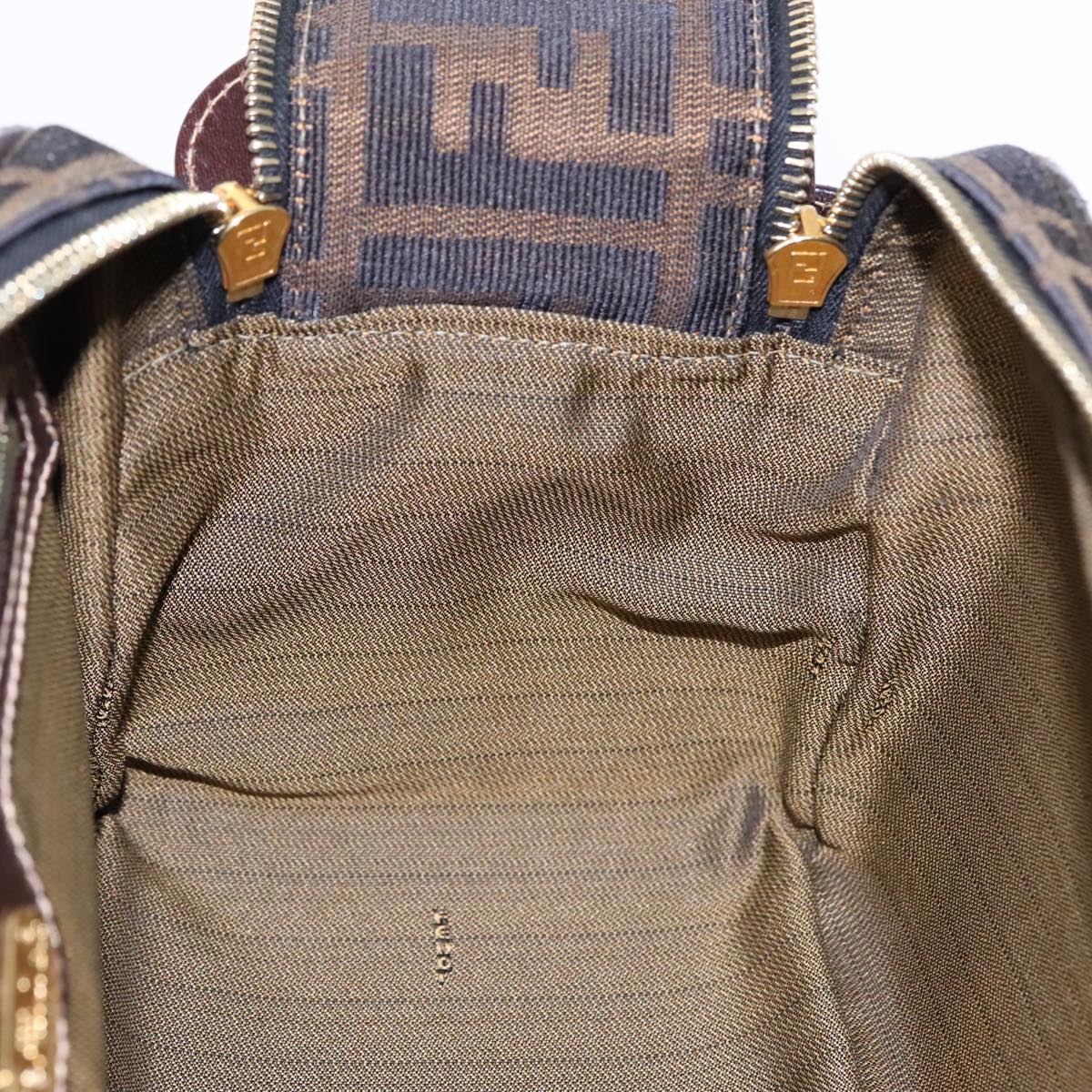 FENDI Zucca Canvas Shoulder Bag Brown Black gold91227