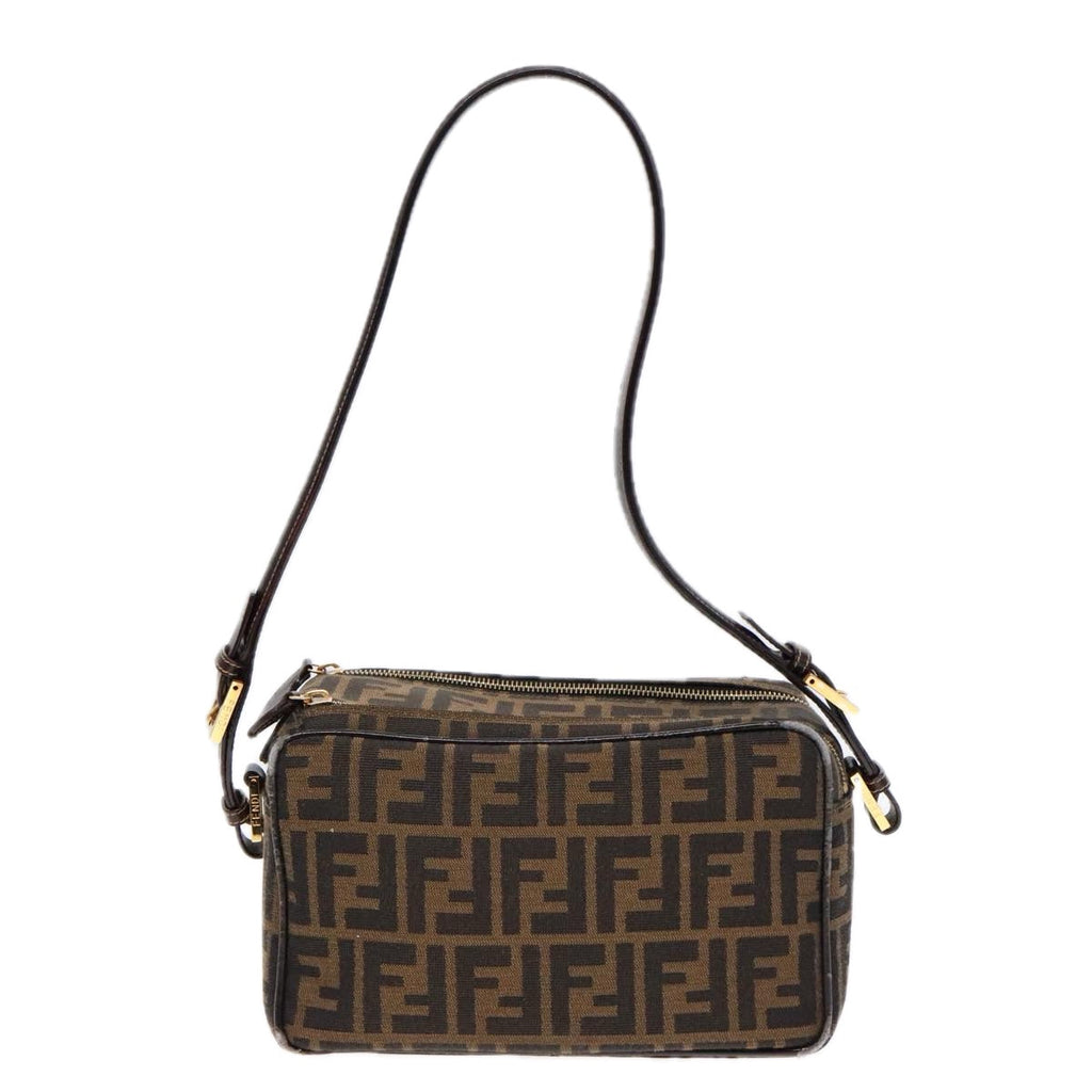 FENDI Zucca Canvas Shoulder Bag Brown Black gold91227