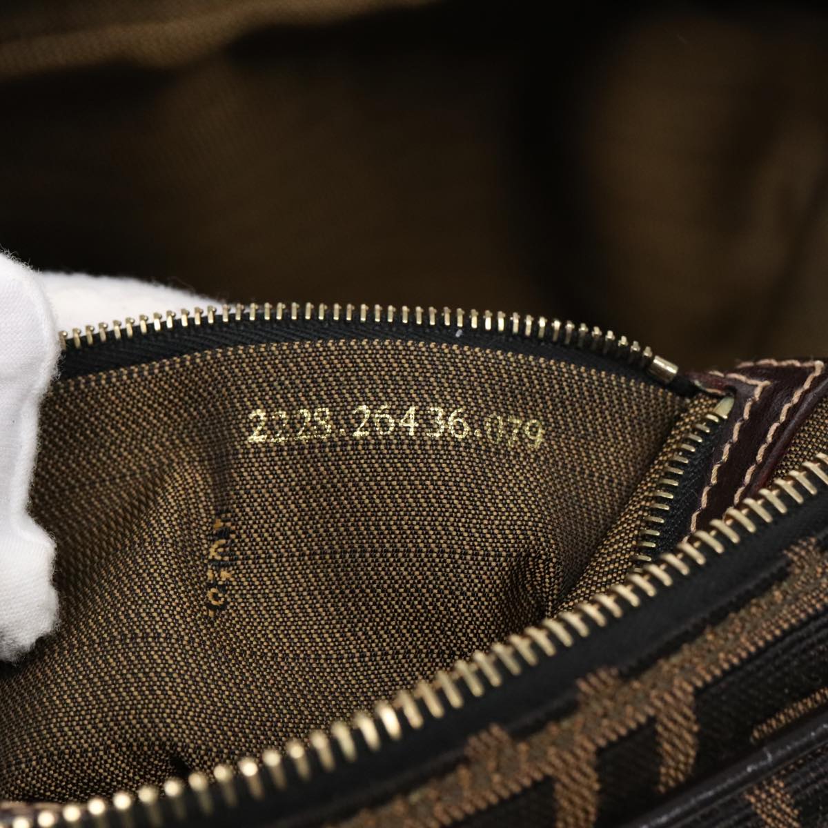 FENDI Zucca Canvas Shoulder Bag Brown Black gold91227