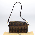 FENDI Zucca Canvas Shoulder Bag Brown Black gold91227