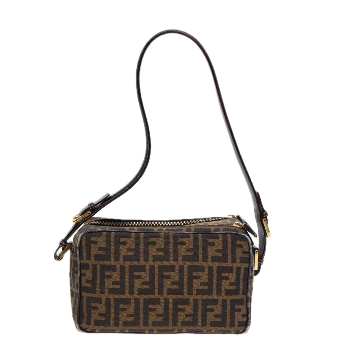 FENDI Zucca Canvas Shoulder Bag Brown Black gold91227