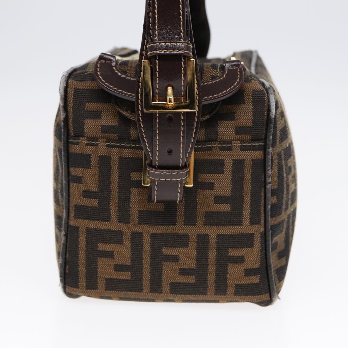 FENDI Zucca Canvas Shoulder Bag Brown Black gold91227