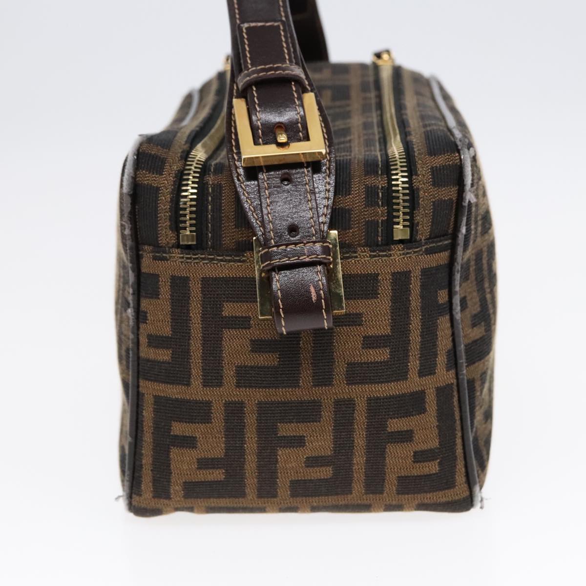 FENDI Zucca Canvas Shoulder Bag Brown Black gold91227