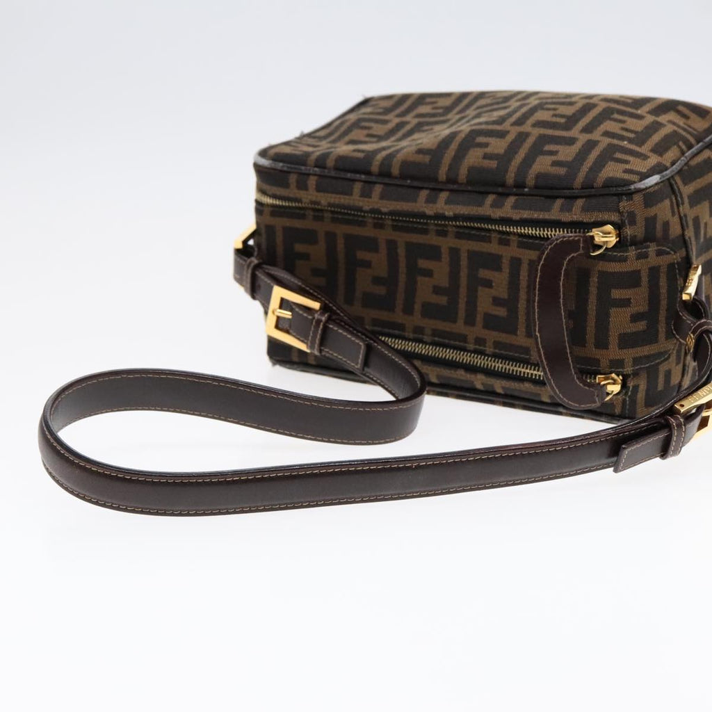 FENDI Zucca Canvas Shoulder Bag Brown Black gold91227