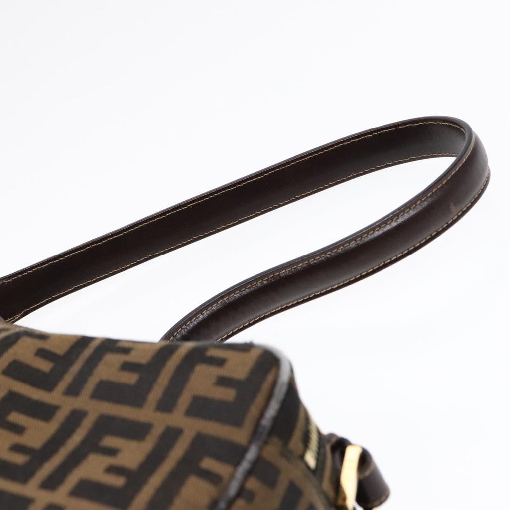 FENDI Zucca Canvas Shoulder Bag Brown Black gold91227