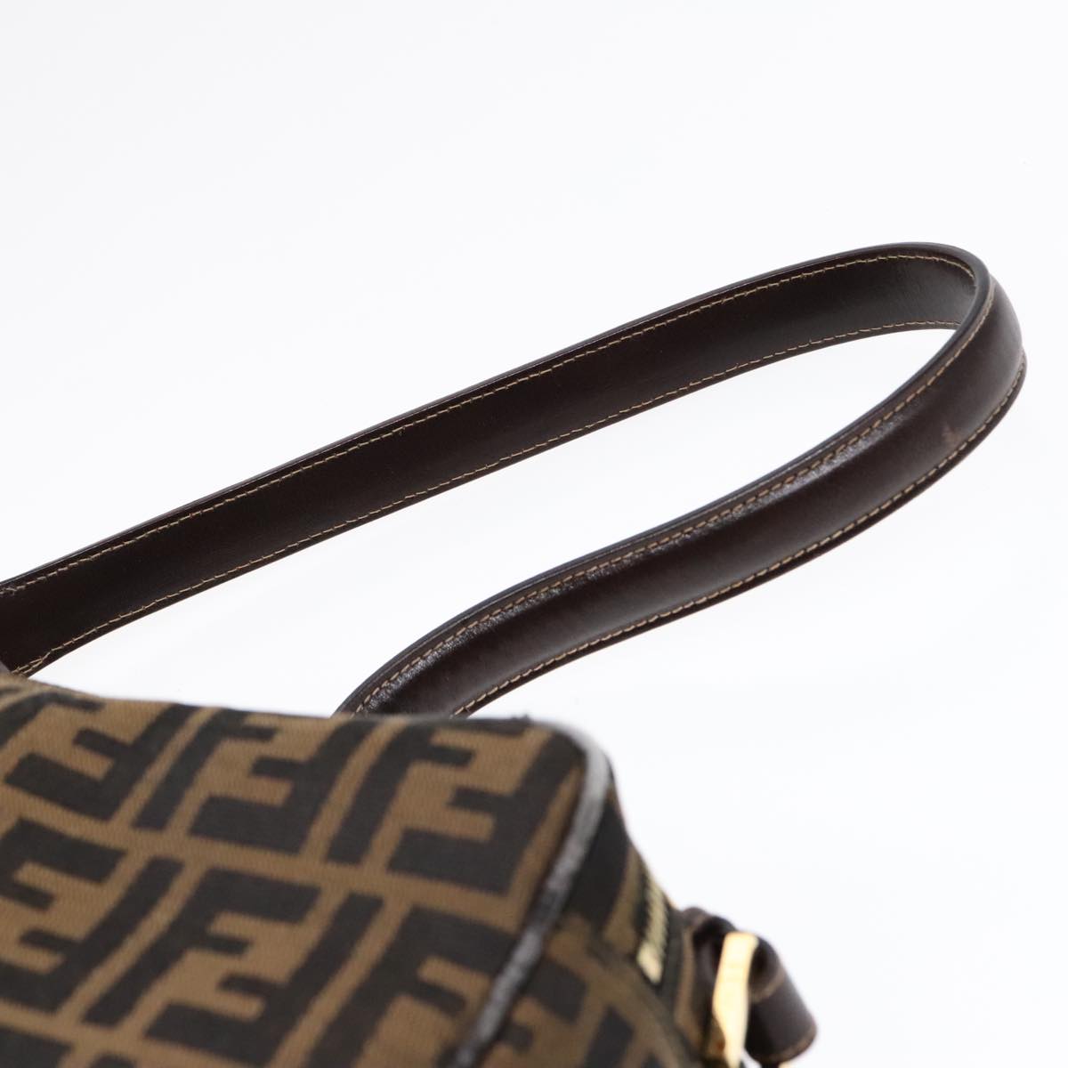 FENDI Zucca Canvas Shoulder Bag Brown Black gold91227
