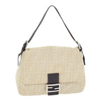 FENDI Zucca Canvas Mamma Baguette Shoulder Bag Beige Silver91229