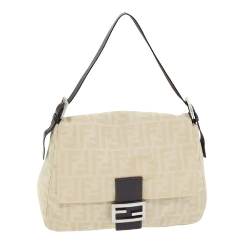 FENDI Zucca Canvas Mamma Baguette Shoulder Bag Beige Silver91229