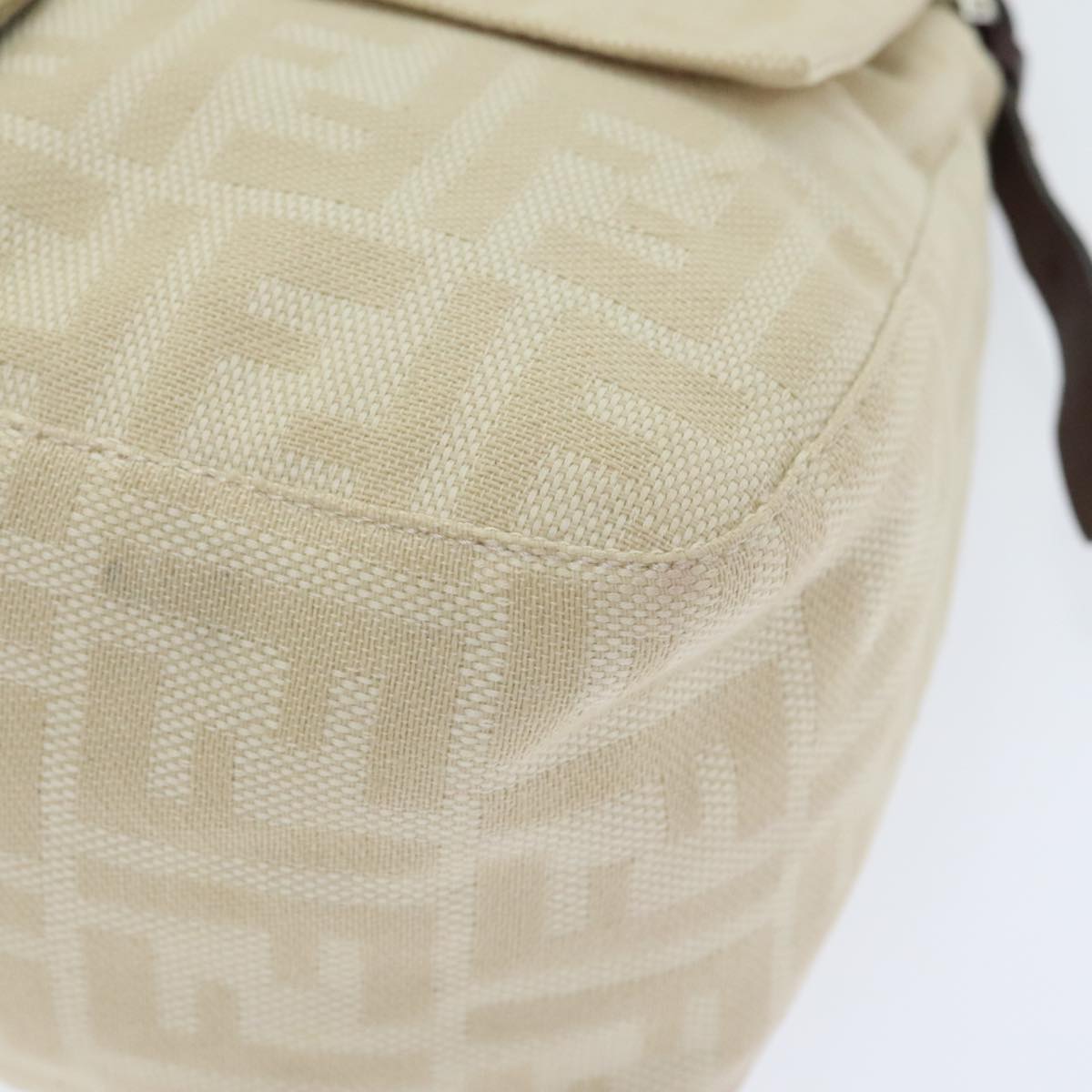 FENDI Zucca Canvas Mamma Baguette Shoulder Bag Beige Silver91229
