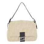 FENDI Zucca Canvas Mamma Baguette Shoulder Bag Beige Silver91229