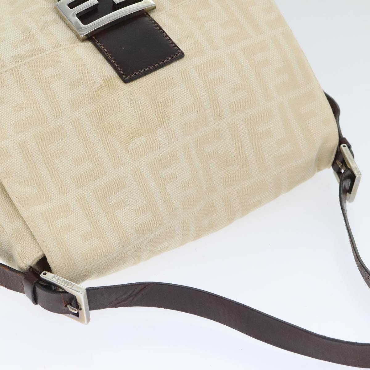 FENDI Zucca Canvas Mamma Baguette Shoulder Bag Beige Silver91229