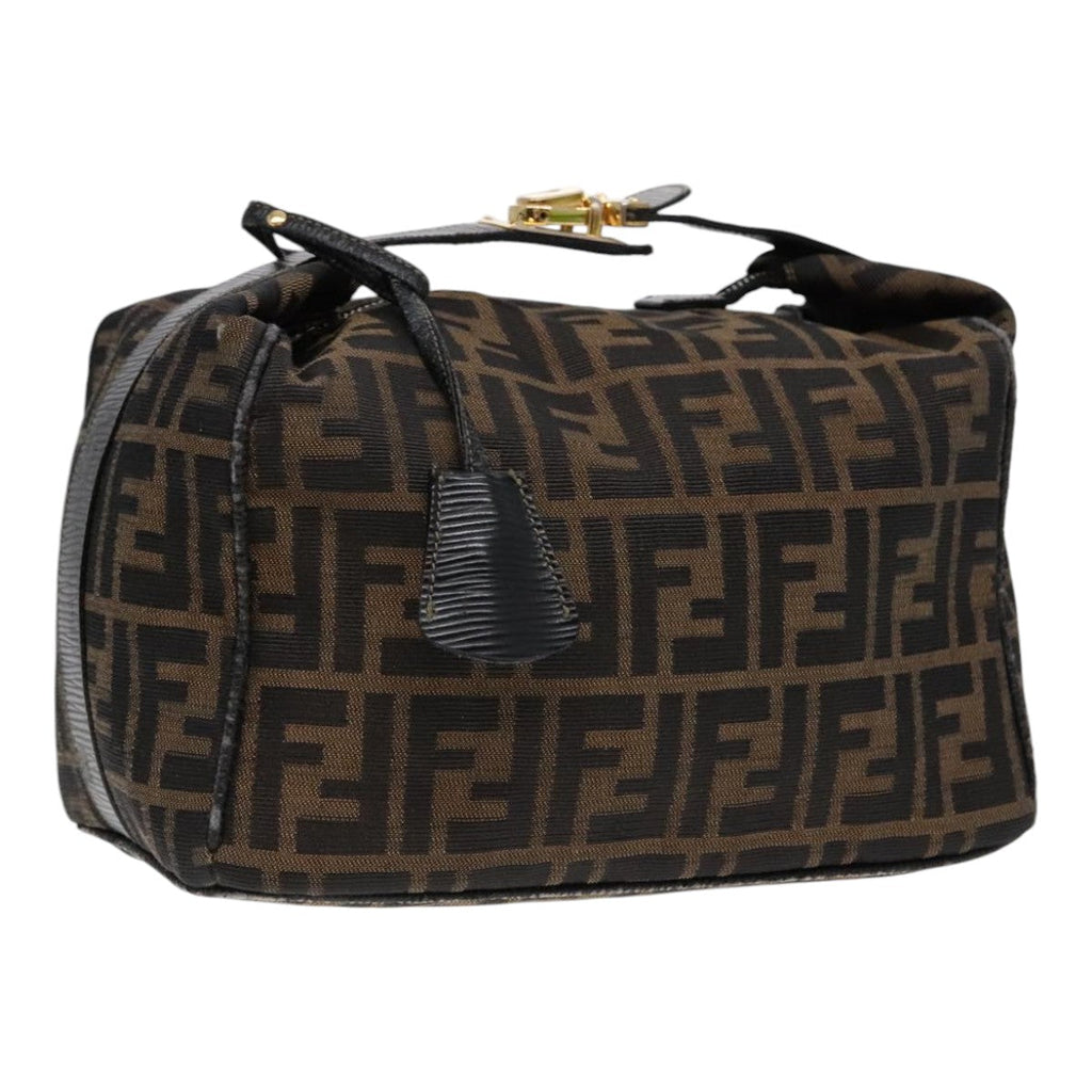 FENDI Zucca Canvas Hand Bag Brown Black Gold91230