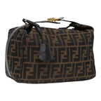 FENDI Zucca Canvas Hand Bag Brown Black Gold91230