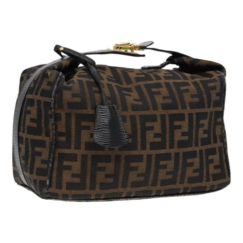 FENDI Zucca Canvas Hand Bag Brown Black Gold91230