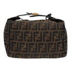FENDI Zucca Canvas Hand Bag Brown Black Gold91230