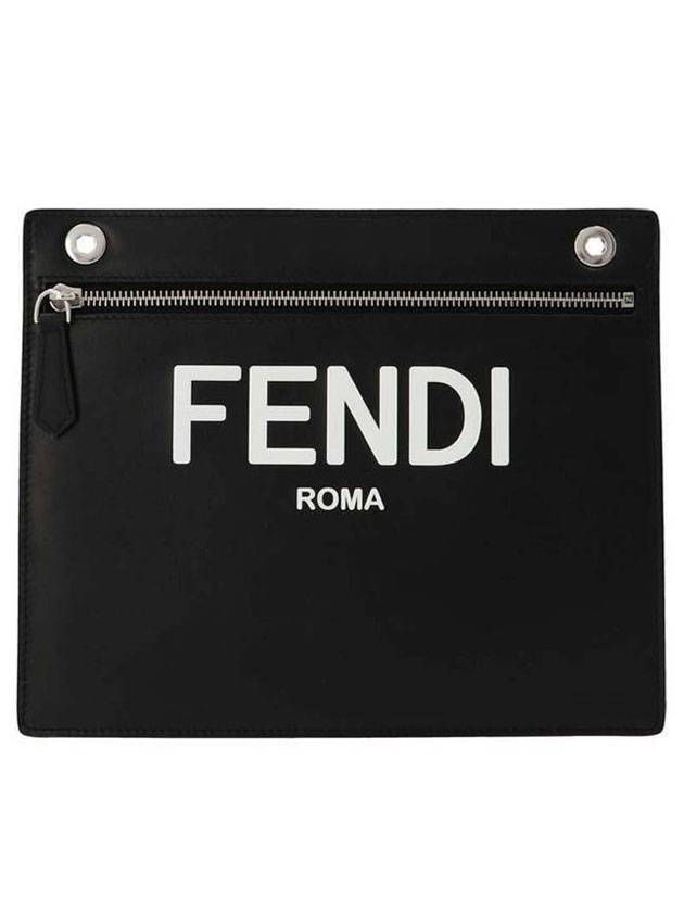 Fendi Logo Embossed Zipper Pocket Clutch Bag Black