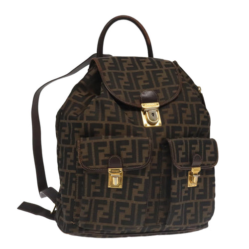 FENDI Zucca Canvas Backpack Brown Black gold91551