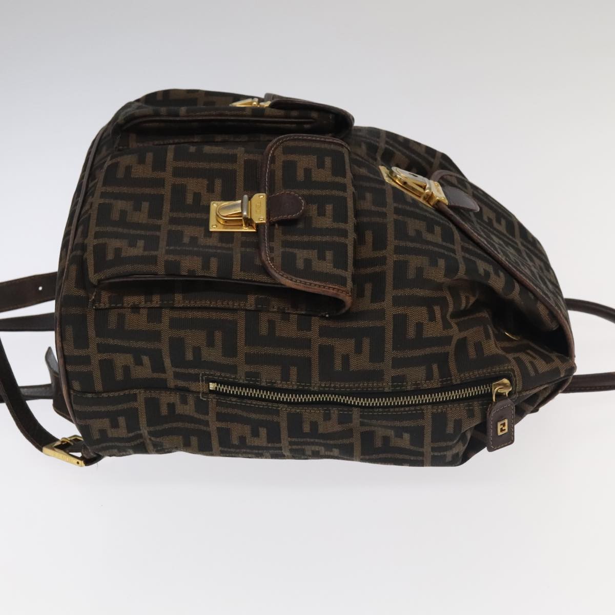 FENDI Zucca Canvas Backpack Brown Black gold91551