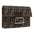 FENDI Zucca Canvas Clutch Bag Brown Black Silver91625