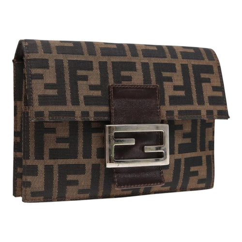 FENDI Zucca Canvas Clutch Bag Brown Black Silver91625