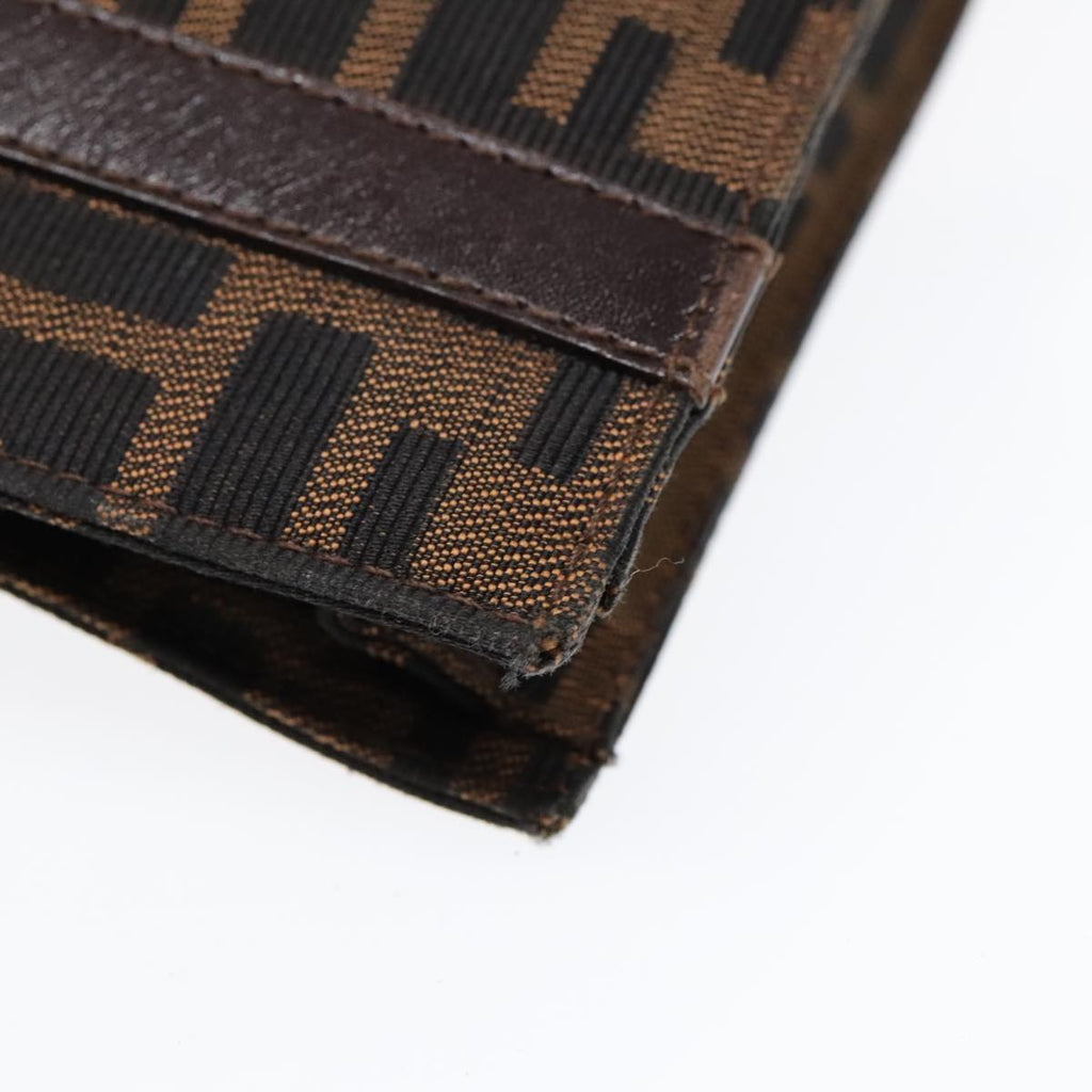FENDI Zucca Canvas Clutch Bag Brown Black Silver91625