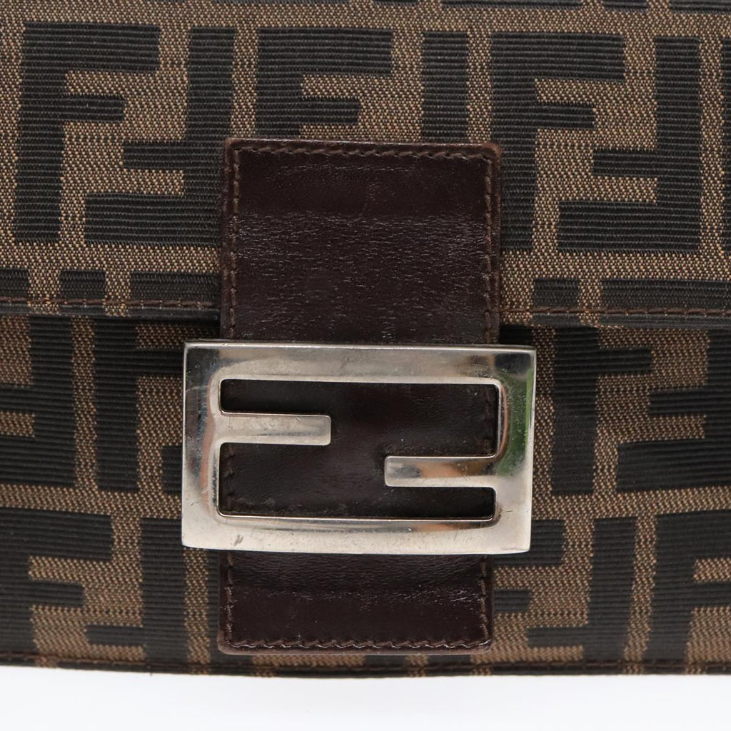 FENDI Zucca Canvas Clutch Bag Brown Black Silver91625