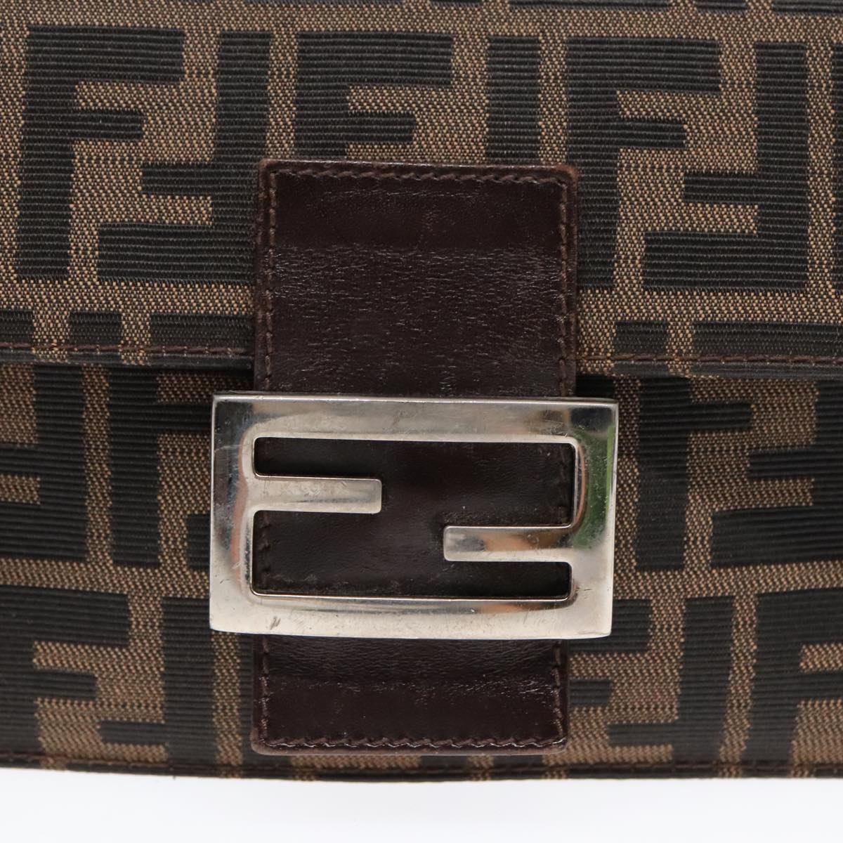 FENDI Zucca Canvas Clutch Bag Brown Black Silver91625