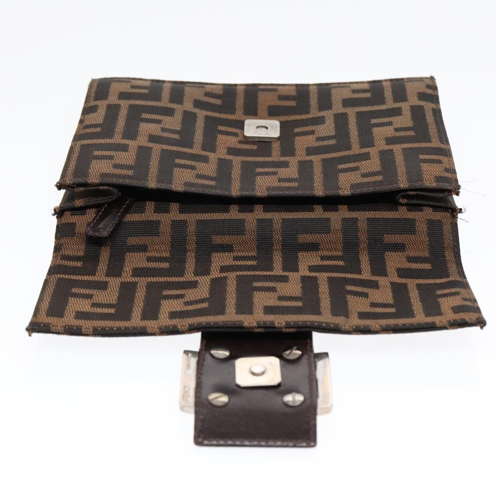 FENDI Zucca Canvas Clutch Bag Brown Black Silver91625