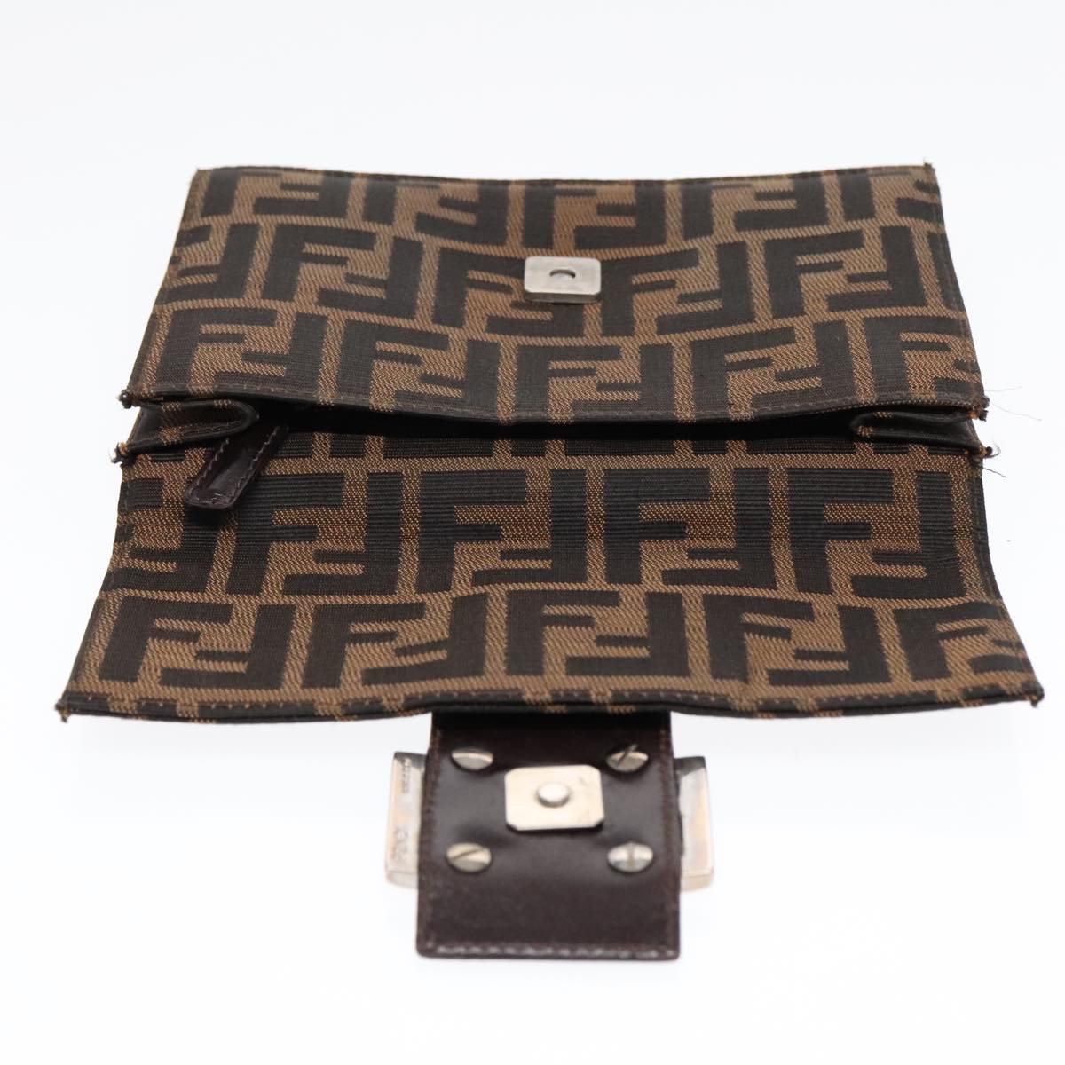 FENDI Zucca Canvas Clutch Bag Brown Black Silver91625
