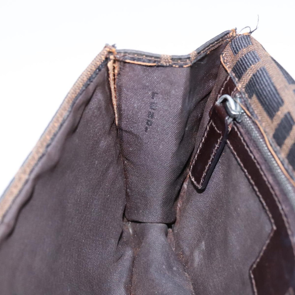 FENDI Zucca Canvas Clutch Bag Brown Black Silver91625