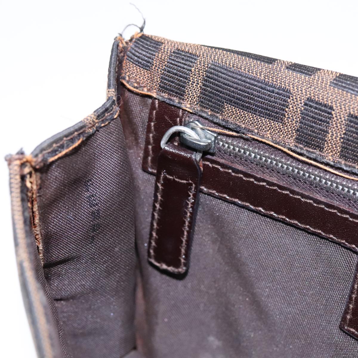 FENDI Zucca Canvas Clutch Bag Brown Black Silver91625