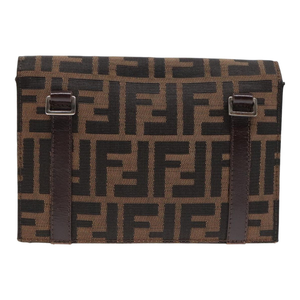 FENDI Zucca Canvas Clutch Bag Brown Black Silver91625