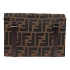 FENDI Zucca Canvas Clutch Bag Brown Black Silver91625