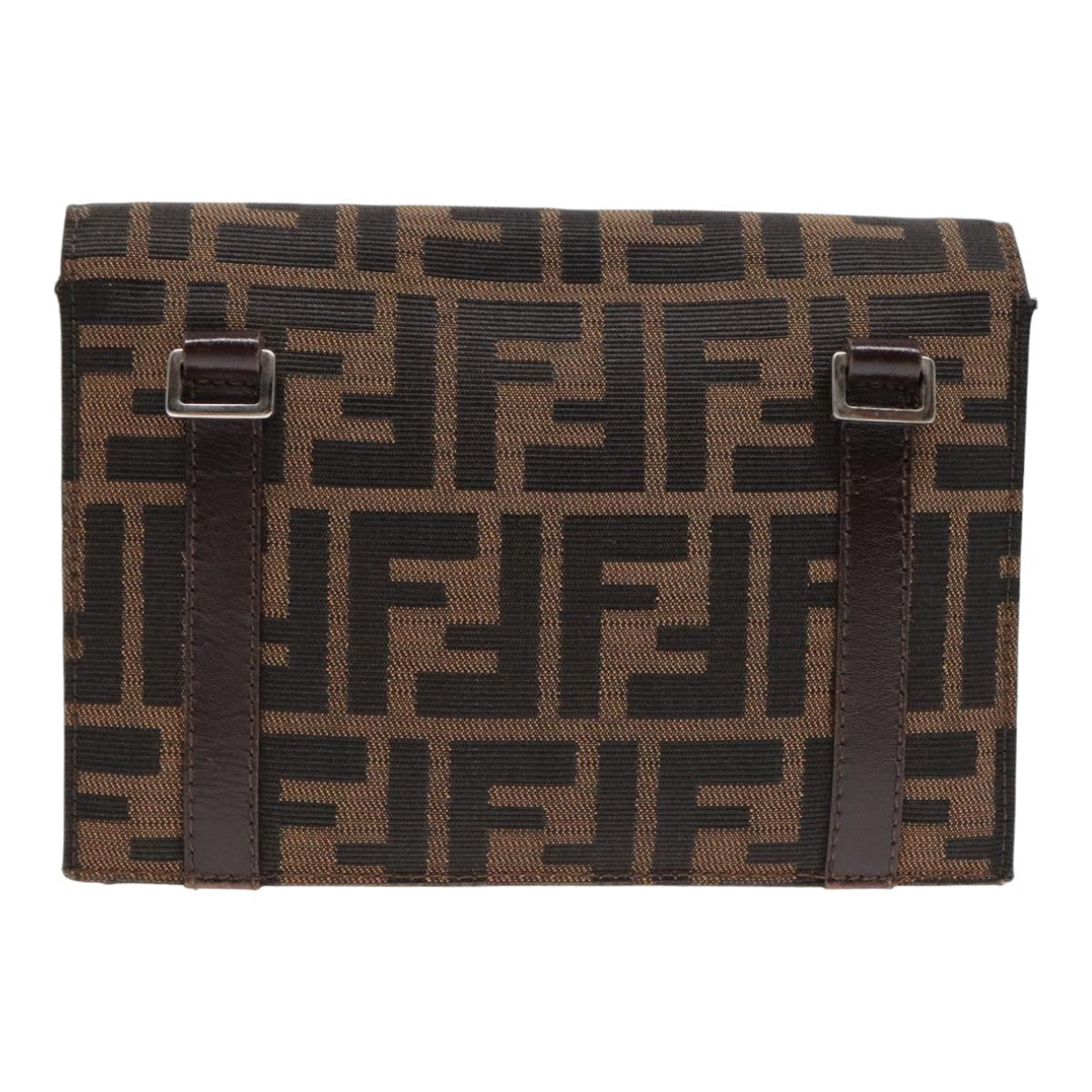FENDI Zucca Canvas Clutch Bag Brown Black Silver91625