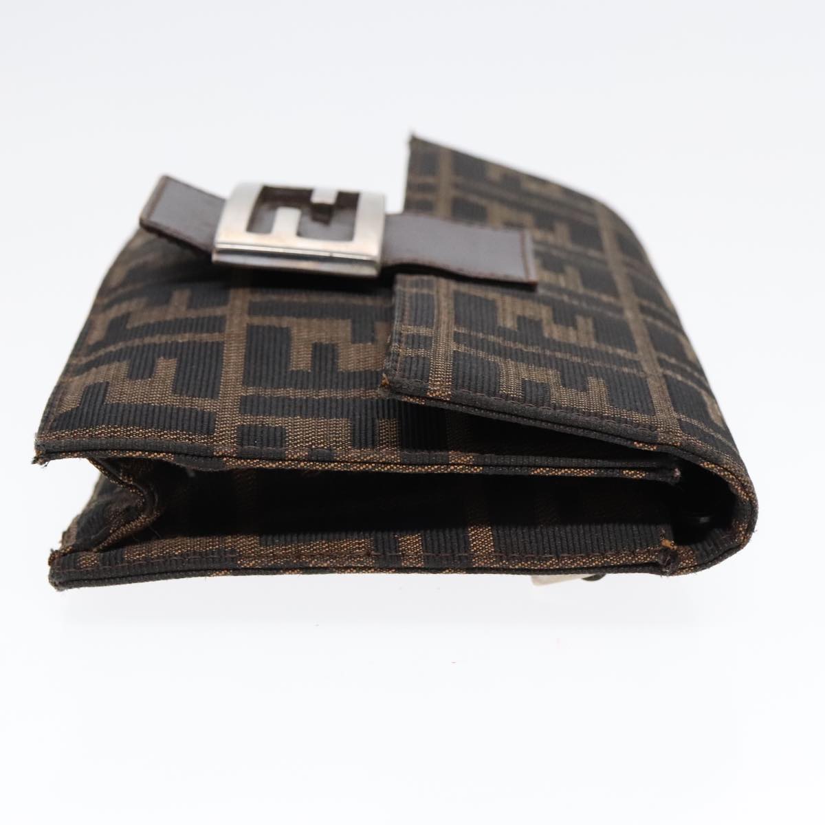 FENDI Zucca Canvas Clutch Bag Brown Black Silver91625