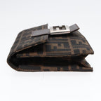 FENDI Zucca Canvas Clutch Bag Brown Black Silver91625