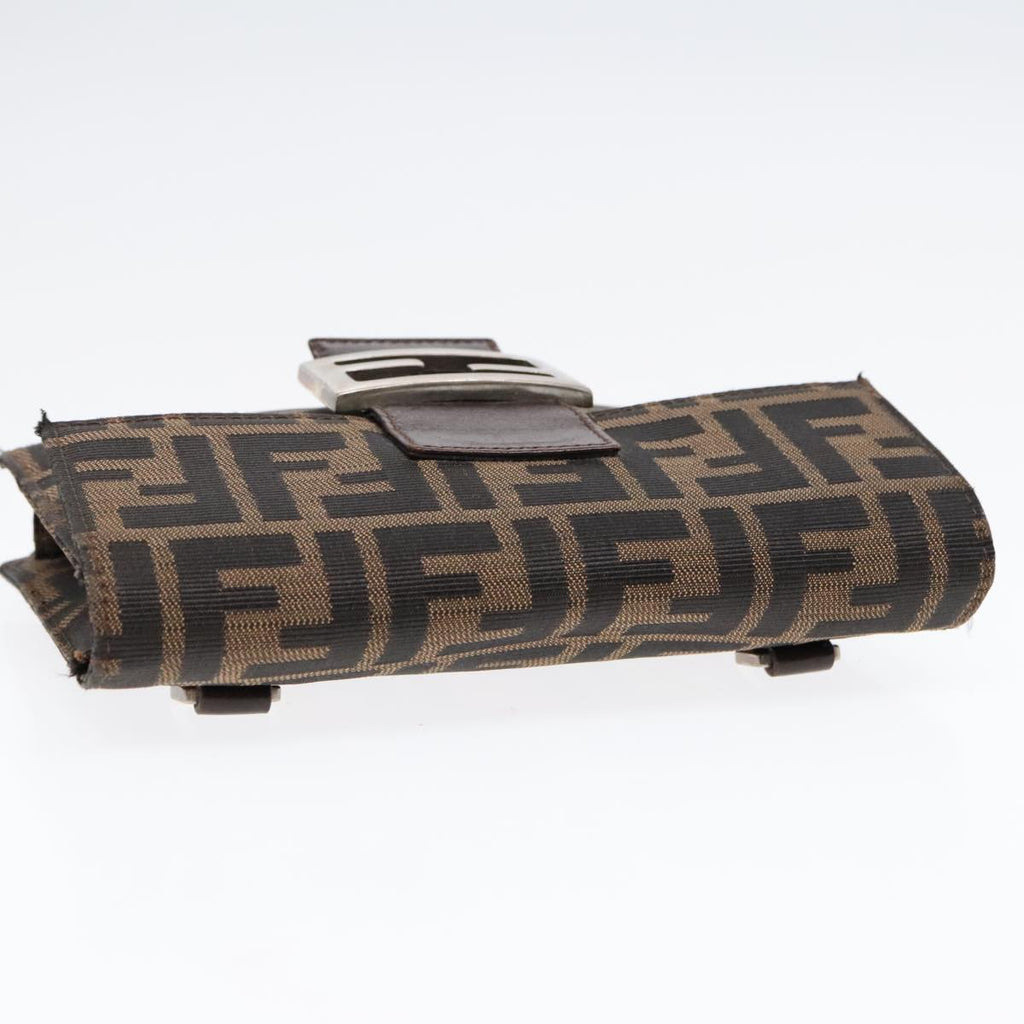 FENDI Zucca Canvas Clutch Bag Brown Black Silver91625