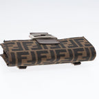 FENDI Zucca Canvas Clutch Bag Brown Black Silver91625