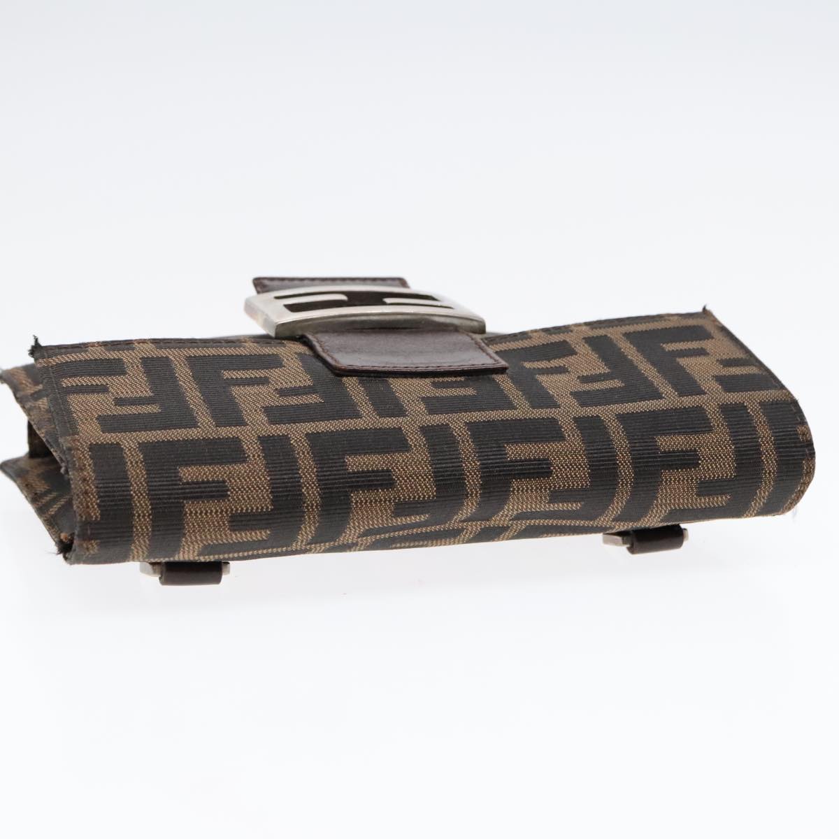 FENDI Zucca Canvas Clutch Bag Brown Black Silver91625
